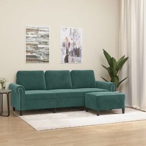 vidaXL Canapea cu 3 locuri și taburet, verde închis, 180 cm, catifea imagine