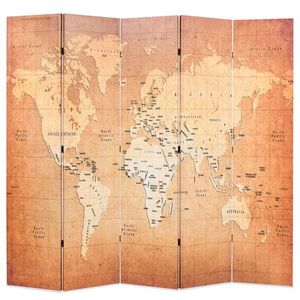 vidaXL Paravan de cameră pliabil, galben, 200 x 170 cm, harta lumii imagine