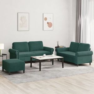 vidaXL Set de canapele cu perne, 3 piese, verde închis, catifea imagine