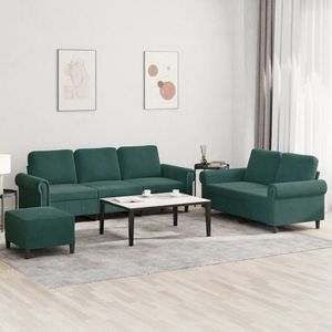 vidaXL Set de canapele cu perne, 3 piese, verde închis, catifea imagine