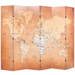 vidaXL Paravan de cameră pliabil, galben, 228 x 170 cm, harta lumii imagine
