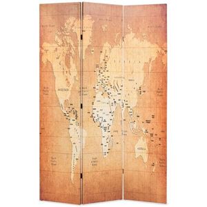 vidaXL Paravan de cameră pliabil, galben 120 x 170 cm, harta lumii imagine