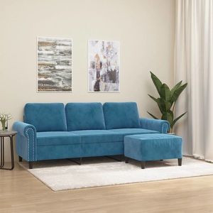vidaXL Canapea cu 3 locuri și taburet, albastru, 180 cm, catifea imagine