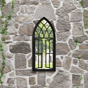 vidaXL Oglindă de grădină, negru, 70x30 cm, fier, uz exterior imagine