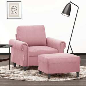 vidaXL Fotoliu canapea cu taburet, roz, 60 cm, catifea imagine