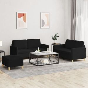 vidaXL Set de canapele cu perne, 3 piese, negru, textil imagine