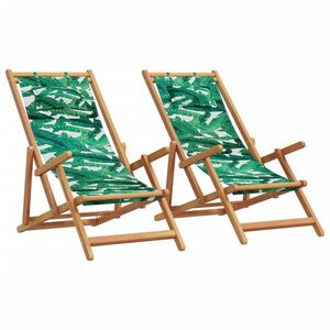 vidaXL Scaune de plajă pliabile 2 buc model frunze, textil/lemn masiv imagine
