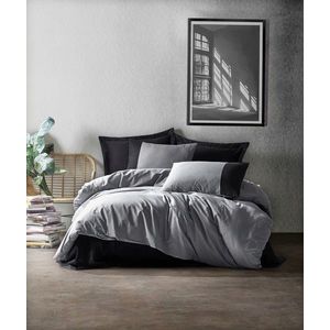 Lenjerie de pat pentru o persoana (DE), Plain - Black, Grey, Cutie de bumbac, Bumbac Ranforce imagine