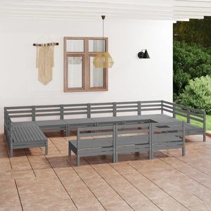 vidaXL Set mobilier de grădină, 13 piese, gri, lemn masiv de pin imagine