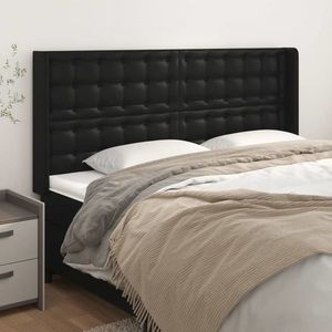 vidaXL Tăblie de pat cu aripioare, negru, 163x16x118/128 cm, piele eco imagine