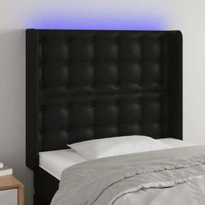 vidaXL Tăblie de pat cu LED, negru, 83x16x118/128 cm, piele ecologică imagine