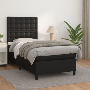 vidaXL Pat box spring cu saltea, negru, 80x200 cm, piele ecologică imagine