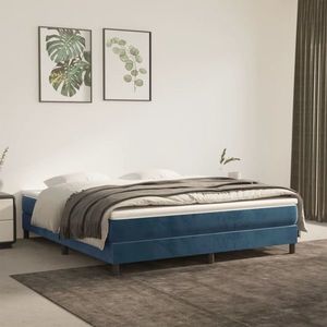 vidaXL Pat box spring cu saltea, albastru închis, 160x200 cm, catifea imagine