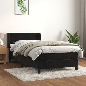 vidaXL Pat box spring cu saltea, negru, 90x190 cm, catifea imagine