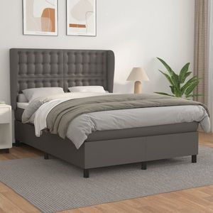 vidaXL Pat box spring cu saltea, gri, 140x200 cm, piele ecologică imagine