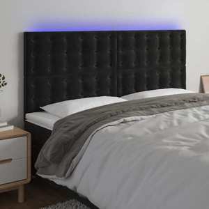 vidaXL Tăblie de pat cu LED, negru, 160x5x118/128 cm, catifea imagine