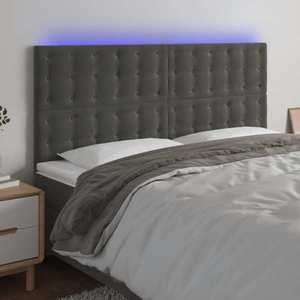 vidaXL Tăblie de pat cu LED, gri închis, 160x5x118/128 cm, catifea imagine