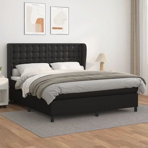 vidaXL Pat box spring cu saltea, negru, 160x200 cm, piele ecologică imagine