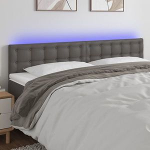 vidaXL Tăblie de pat cu LED, gri, 160x5x78/88 cm, piele ecologică imagine