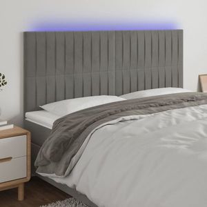 vidaXL Tăblie de pat cu LED, gri deschis, 160x5x118/128 cm, catifea imagine