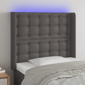 vidaXL Tăblie de pat cu LED, gri , 83x16x118/128 cm, piele ecologică imagine