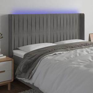 vidaXL Tăblie de pat cu LED, gri deschis, 163x16x118/128 cm, catifea imagine