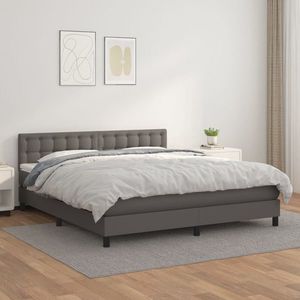 vidaXL Pat box spring cu saltea, gri, 160x200 cm, piele ecologică imagine