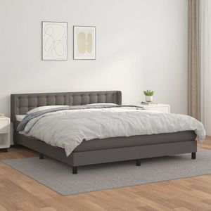 vidaXL Pat box spring cu saltea, gri, 160x200 cm, piele ecologică imagine