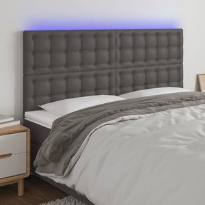 vidaXL Tăblie cu LED-uri, gri, 160x5x118/128 cm, piele ecologică imagine