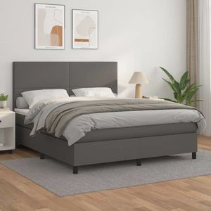 vidaXL Pat box spring cu saltea, gri, 180x200 cm, piele ecologică imagine