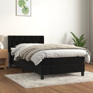 vidaXL Pat box spring cu saltea, negru, 80x200 cm, catifea imagine