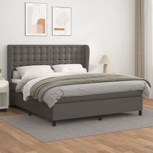 vidaXL Pat box spring cu saltea, gri, 160x200 cm, piele ecologică imagine