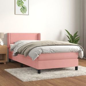 vidaXL Pat box spring cu saltea, roz, 90x190 cm, catifea imagine