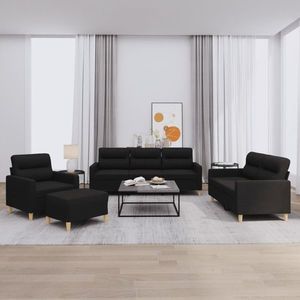 vidaXL Set de canapele cu perne, 4 piese, negru, textil imagine