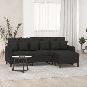 vidaXL Canapea cu 3 locuri cu taburet, negru, 180 cm, material textil imagine