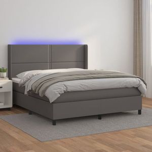 vidaXL Pat cu arcuri, saltea și LED, gri, 180x200 cm, piele ecologică imagine