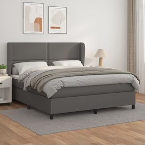 vidaXL Pat box spring cu saltea, gri, 180x200 cm, piele ecologică imagine