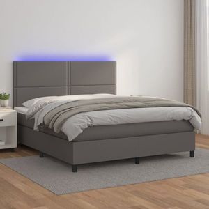 vidaXL Pat cu arcuri, saltea și LED, gri, 180x200 cm, piele ecologică imagine