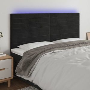 vidaXL Tăblie de pat cu LED, negru, 183x16x118/128 cm, catifea imagine