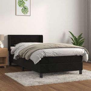 vidaXL Pat box spring cu saltea, negru, 90x190 cm, catifea imagine