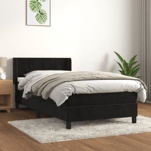 vidaXL Pat box spring cu saltea, negru, 90x200 cm, catifea imagine