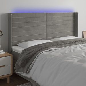 vidaXL Tăblie de pat cu LED, gri deschis, 163x16x118/128 cm, catifea imagine