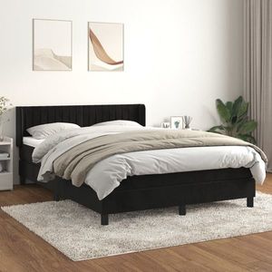 vidaXL Pat box spring cu saltea, negru, 140x190 cm, catifea imagine