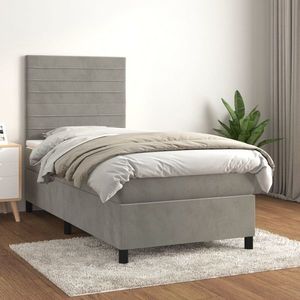 vidaXL Pat box spring cu saltea, gri deschis, 80x200 cm, catifea imagine