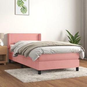 vidaXL Pat box spring cu saltea, roz, 90x190 cm, catifea imagine