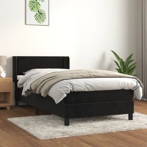 vidaXL Pat box spring cu saltea, negru, 100x200 cm, catifea imagine