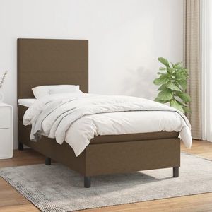 vidaXL Pat box spring cu saltea, maro închis, 90x190 cm, textil imagine