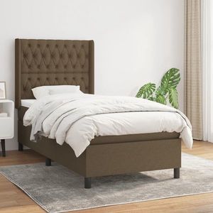 vidaXL Pat box spring cu saltea, maro închis, 90x190 cm, textil imagine