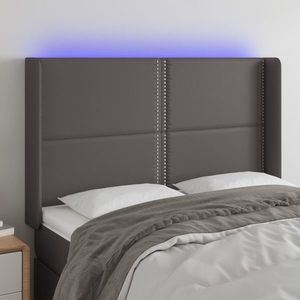 vidaXL Tăblie de pat cu LED, gri, 147x16x118/128 cm, piele ecologică imagine