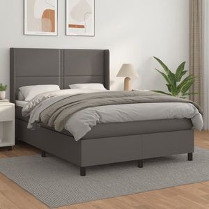 vidaXL Pat box spring cu saltea, gri, 140x200 cm, piele ecologică imagine